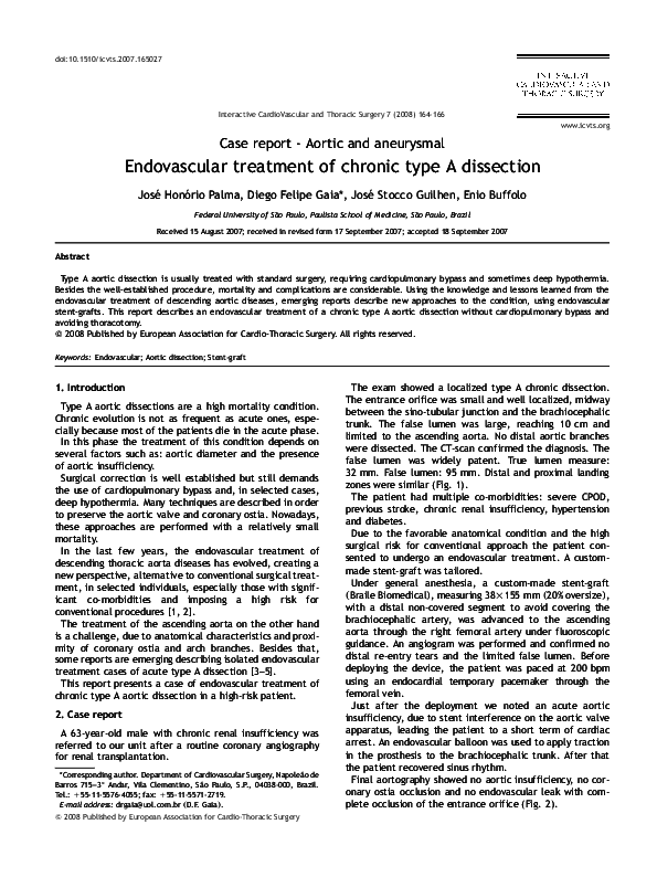 (PDF) Endovascular treatment of chronic type A dissection