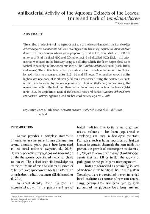 (PDF) Antibacterial Activity of the Aqueous Extracts of the Leaves