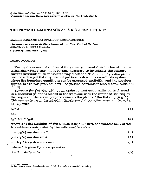 (PDF) The primary resistance at a ring electrode