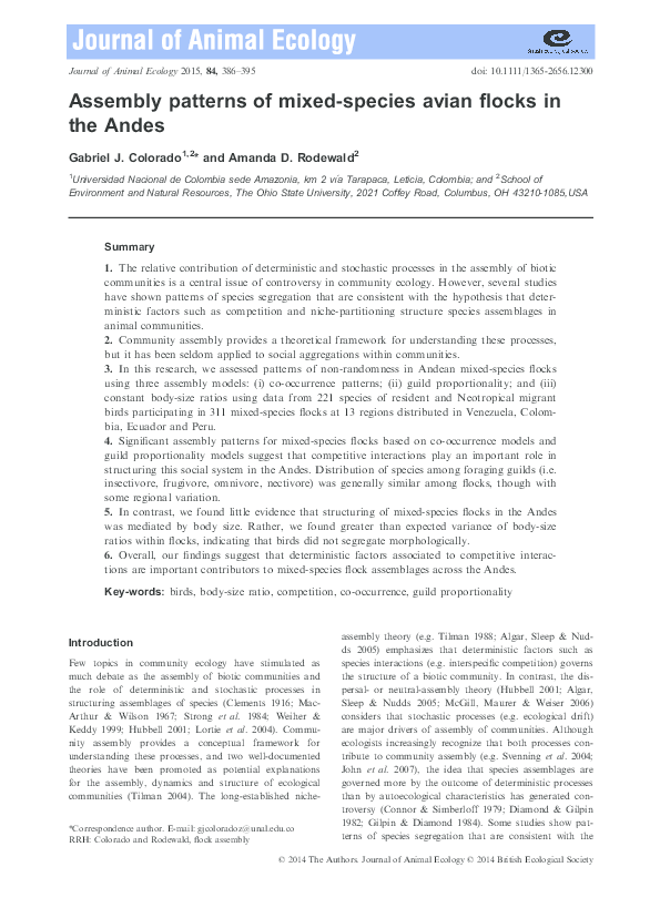 (PDF) Assembly patterns of mixed-species avian flocks in the Andes