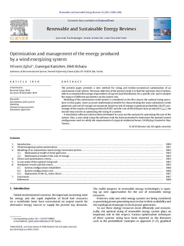 (PDF) Optimization and management of the energy produced by a wind ...