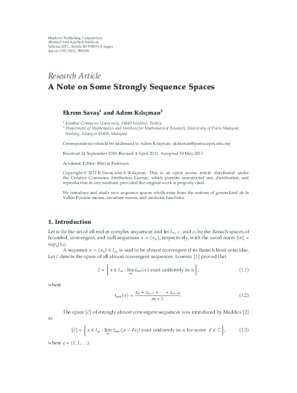 (PDF) A Note on Some Strongly Sequence Spaces