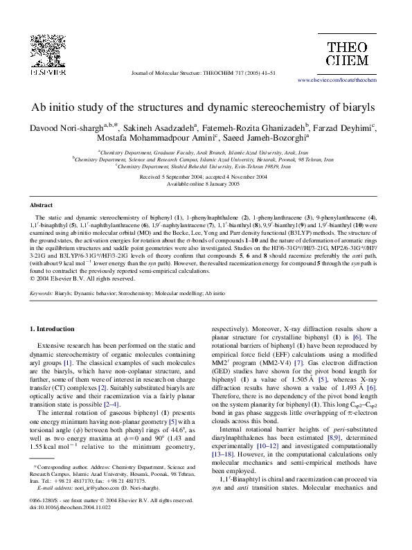 (PDF) Ab initio study of the structures and dynamic stereochemistry of ...