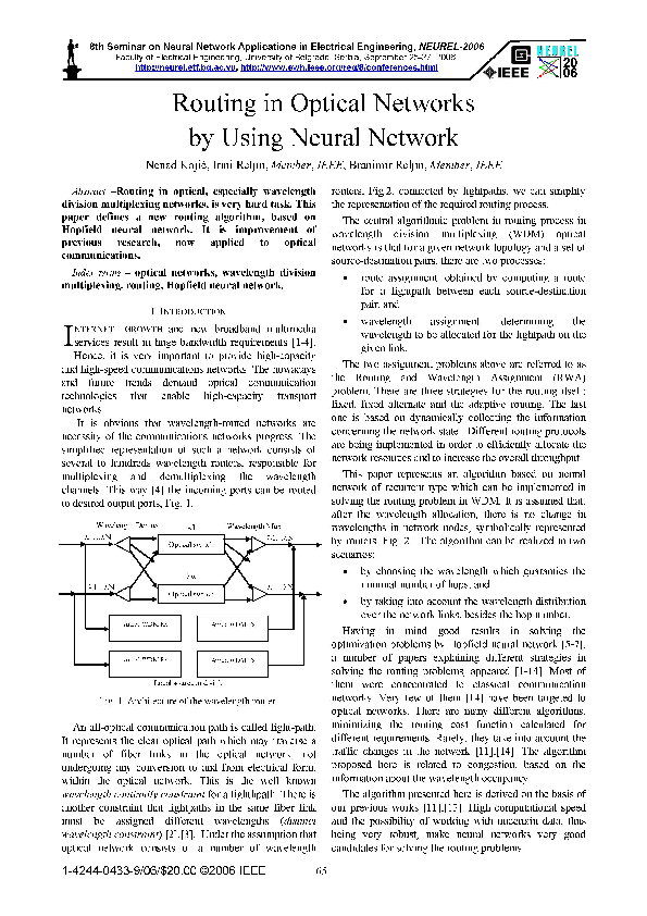 (PDF) Routing in optical networks by using neural network