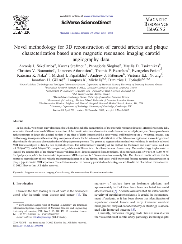 (PDF) Novel methodology for 3D reconstruction of carotid arteries and ...