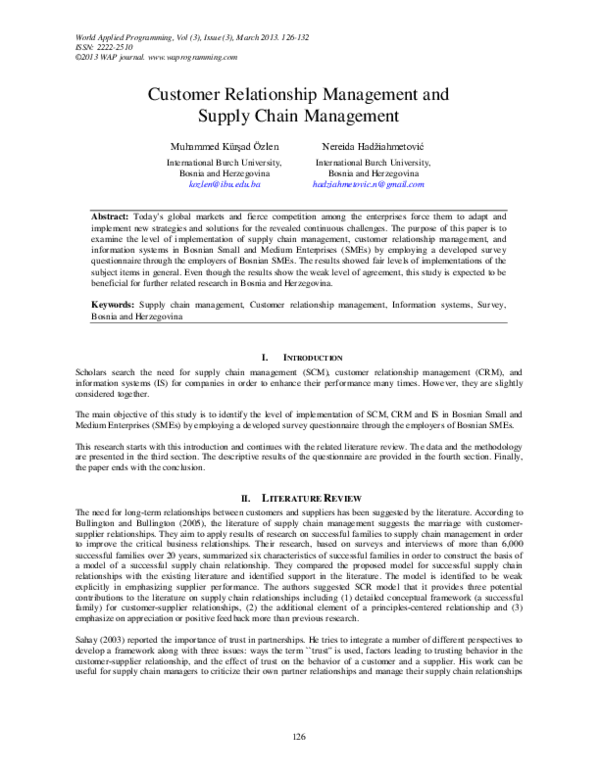 (PDF) Customer Relationship Management and Supply Chain Management