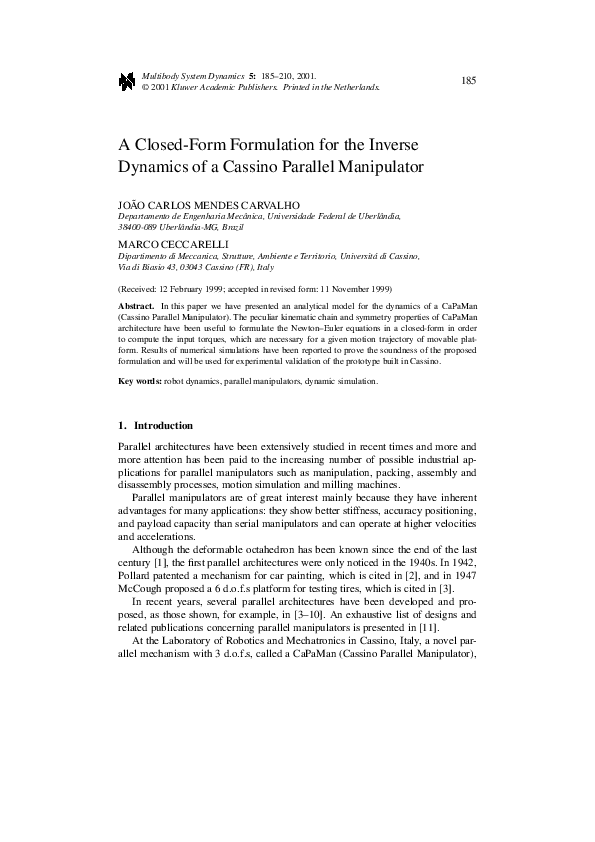 (PDF) A Closed-Form Formulation for the Inverse Dynamics of a Cassino ...