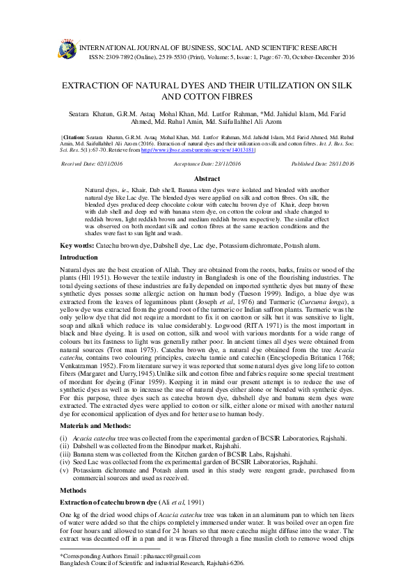 (PDF) EXTRACTION OF NATURAL DYES AND THEIR UTILIZATION ON SILK AND ...