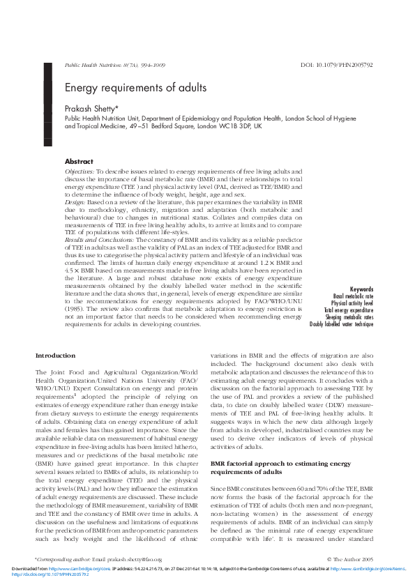 (PDF) Energy requirements of adults Prakash Shetty Academia.edu