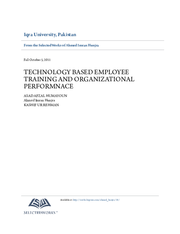 (PDF) TECHNOLOGY BASED EMPLOYEE TRAINING AND ORGANIZATIONAL PERFORMNACE