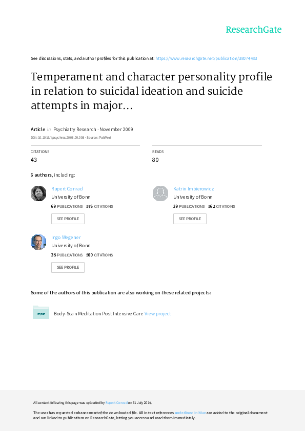 (PDF) Temperament and character personality profile in relation to ...