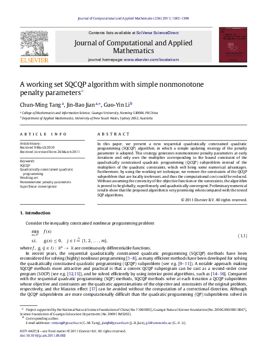 (PDF) A working set SQCQP algorithm with simple nonmonotone penalty ...
