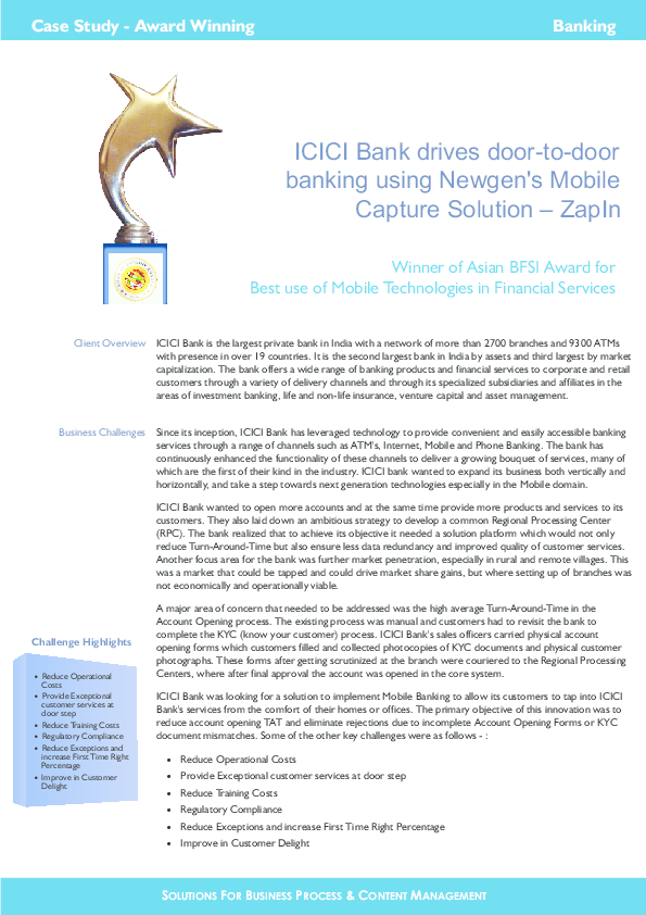 Pdf Icici Bank Drives Door To Door Banking Using Newgen S Mobile