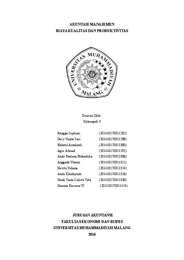 Doc Biaya Kualitas Soekrisdadi 1 Academia Edu