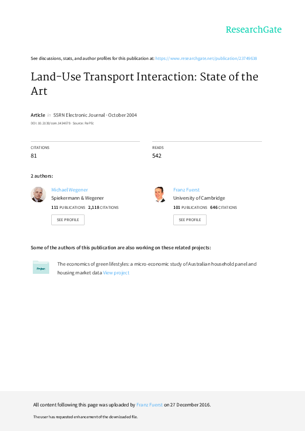 (PDF) LandUse Transport Interaction State of the Art Franz Fuerst