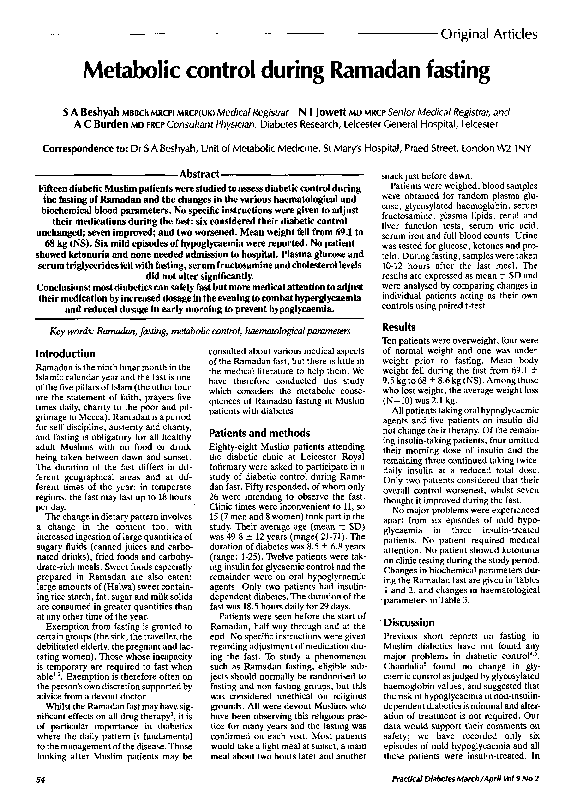 (PDF) Metabolic control during Ramadan fasting