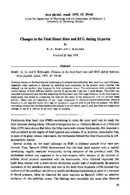 (PDF) Changes in the Fetal Heart Rate and ECG during Hypoxia