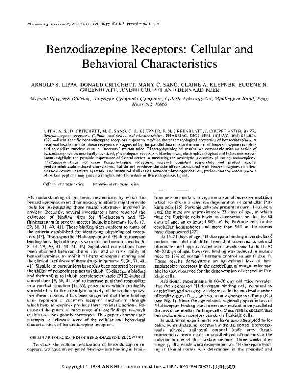 (PDF) Benzodiazepine receptors: Cellular and behavioral characteristics