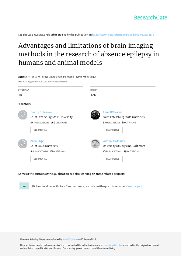 (PDF) Advantages and limitations of brain imaging methods in the