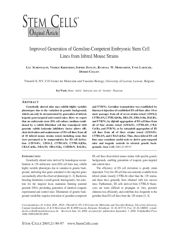 (PDF) Improved Generation of Germline-Competent Embryonic Stem Cell ...
