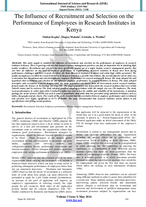 (PDF) The Influence of Recruitment and Selection on the Performance of ...