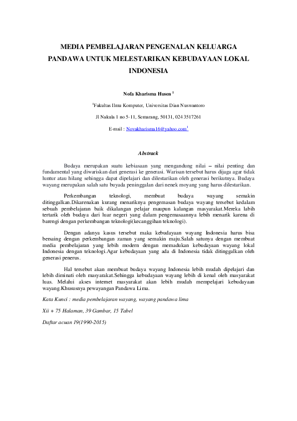 Pdf Media Pembelajaran Pengenalan Keluarga Pandawa Untuk Melestarikan Kebudayaan Lokal Indonesia Zikri Mulyadi Academia Edu