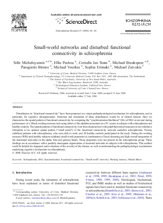(PDF) Small-world networks and disturbed functional connectivity in ...