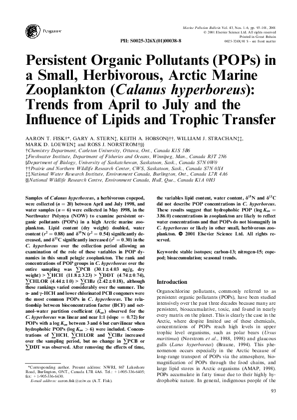 (PDF) Persistent Organic Pollutants (POPs) in a Small, Herbivorous