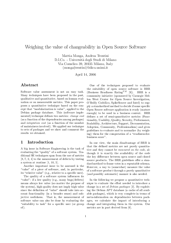 (PDF) Weighing the value of changeability in Open Source Software