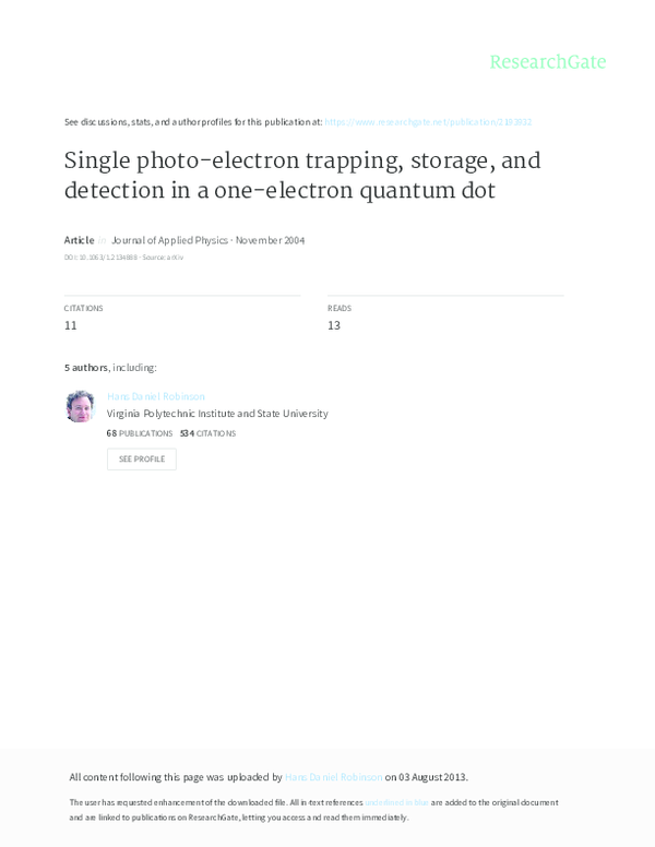 (PDF) Single photoelectron trapping, storage, and detection in a one ...