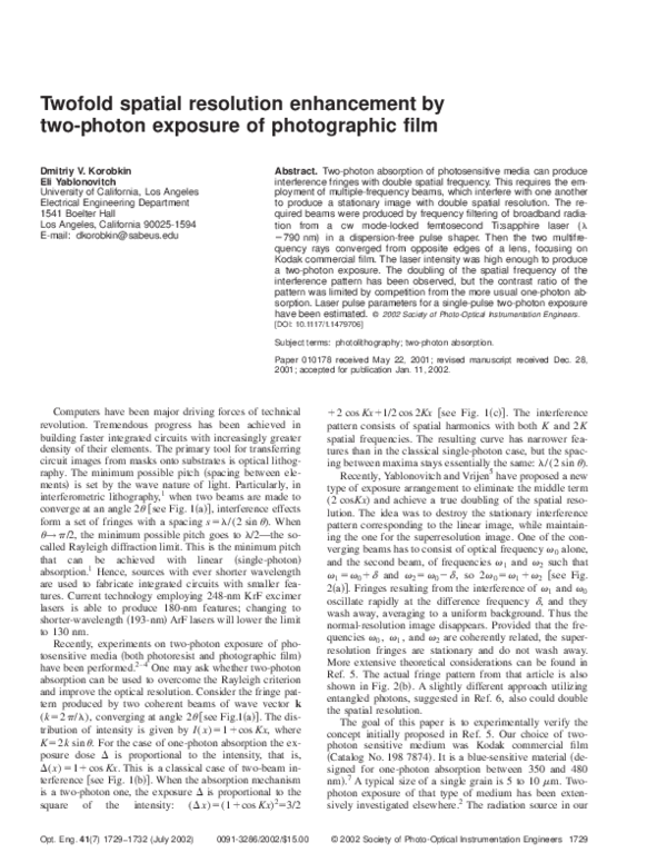 (PDF) Twofold spatial resolution enhancement by two-photon exposure of ...