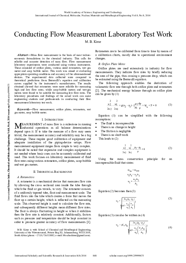 (PDF) Conducting Flow Measurement Laboratory Test Work MeschacBill