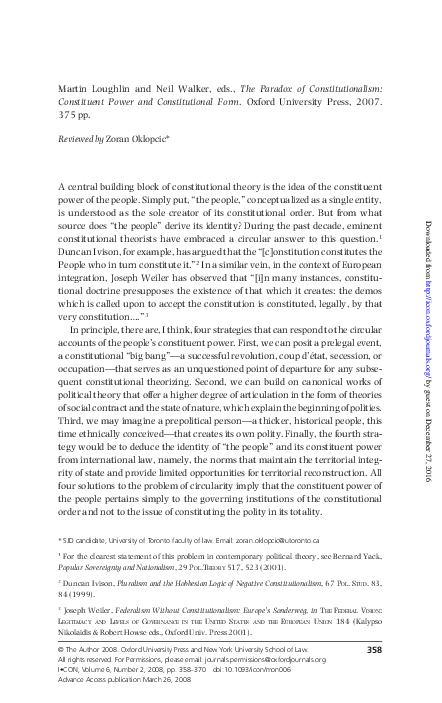 (PDF) The Paradox of Constitutionalism: Constituent Power and ...