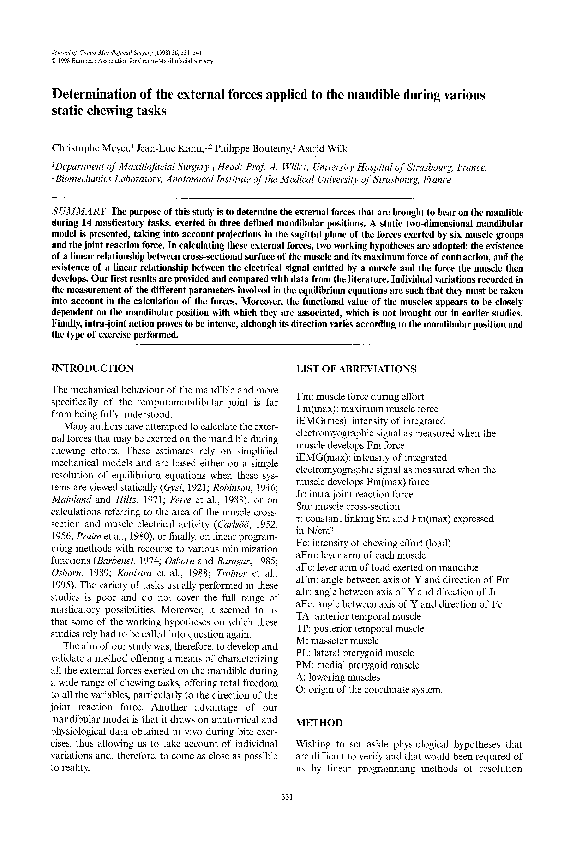 (PDF) Determination of the external forces applied to the mandible ...
