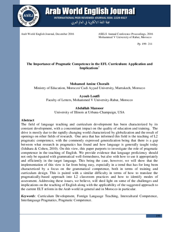 (PDF) The Importance of Pragmatic Competence in the EFL Curriculum ...
