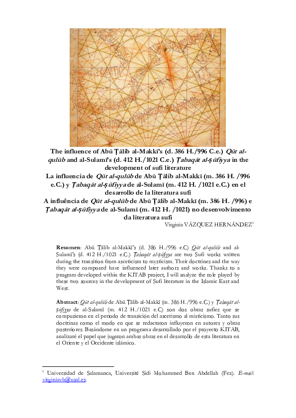 La influencia de Qūt al-qulūb de Abū Ṭālib al-Makkī (m. 386 H. /996 e.C.) y Ṭabaqāt al-ṣūfiyya de al-Sulamī (m. 412 H. /1021 e.C.) en el desarrollo de la literatura sufí