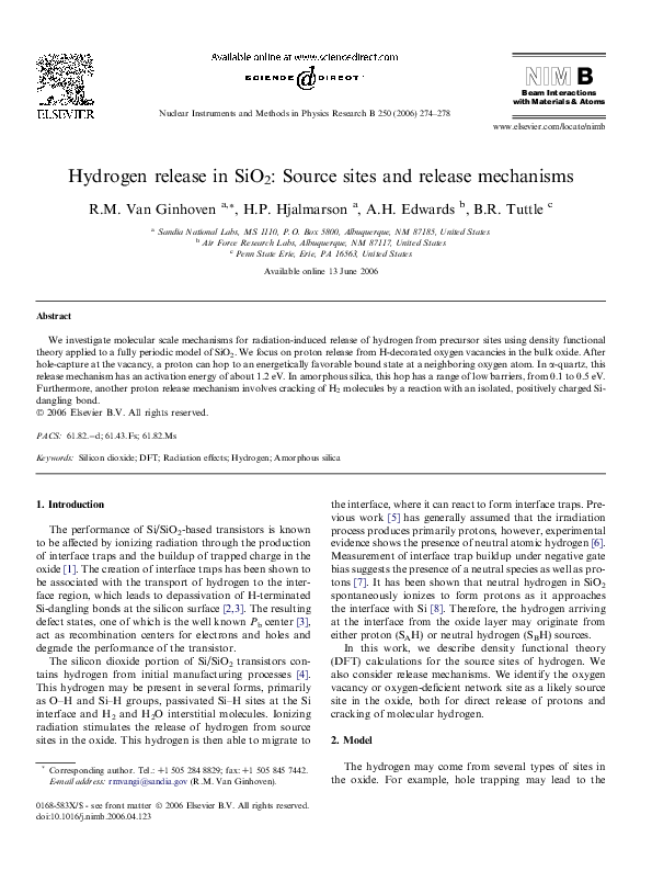 (PDF) Hydrogen release in SiO2: Source sites and release mechanisms