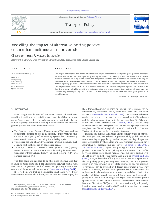 (PDF) Modelling the impact of alternative pricing policies on an urban ...