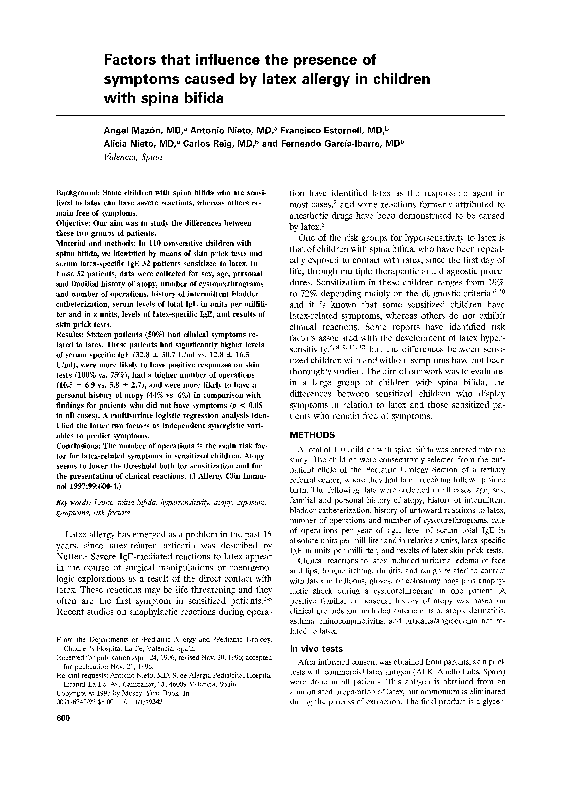 (PDF) Latex allergy in spina bifida patients Enrique Ventureyra