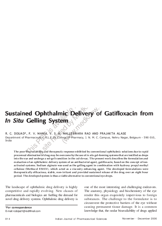 (PDF) Sustained ophthalmic delivery of gatifloxacin from In situ ...