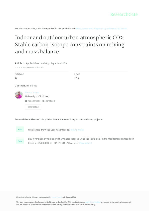 (PDF) Indoor and outdoor urban atmospheric CO2: Stable carbon isotope ...