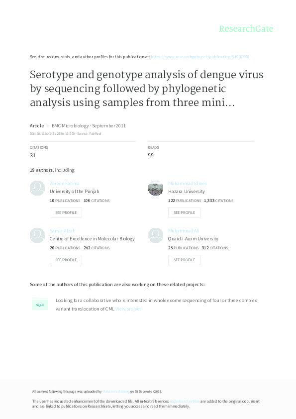 (PDF) Serotype and genotype analysis of dengue virus by sequencing ...