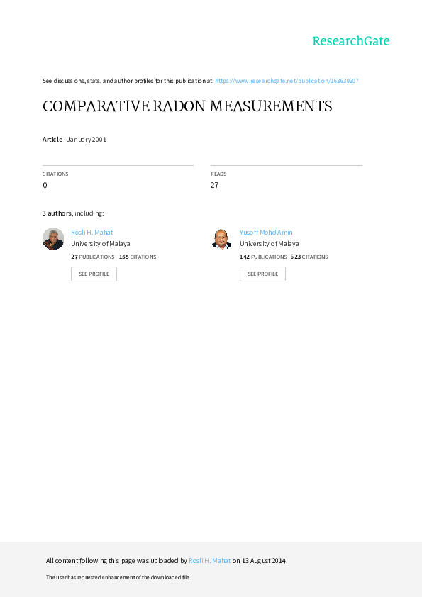 (PDF) Comparative radon measurements Rosli H Mahat Academia.edu