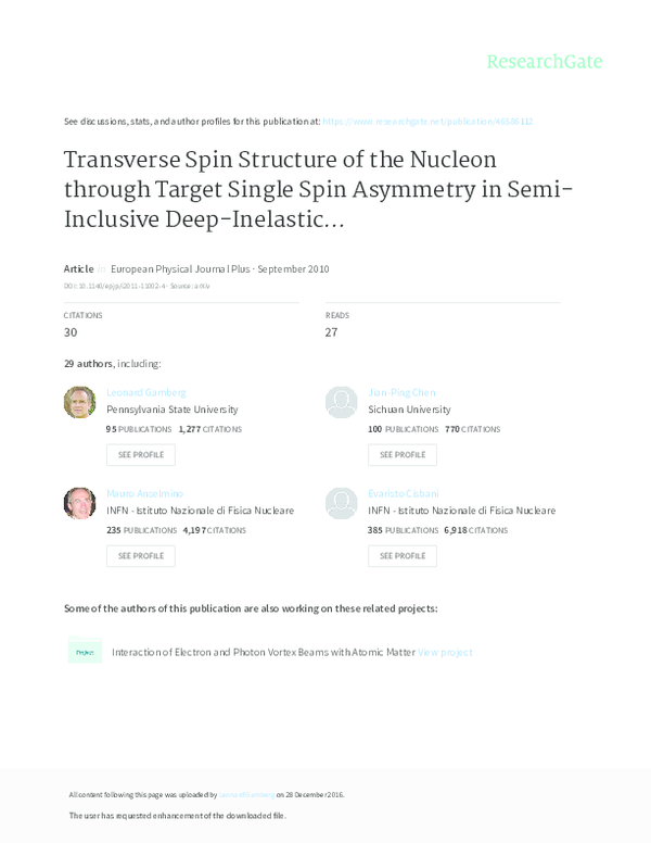 (PDF) Transverse spin structure of the nucleon through target single ...