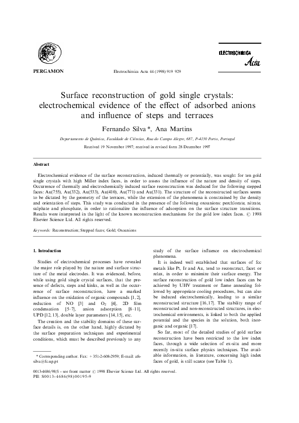 (PDF) Surface Reconstruction of Gold Single Crystals: Electrochemical ...