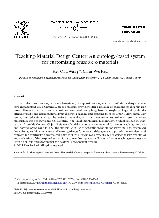 (PDF) Teachingmaterial design center an ontologybased system for