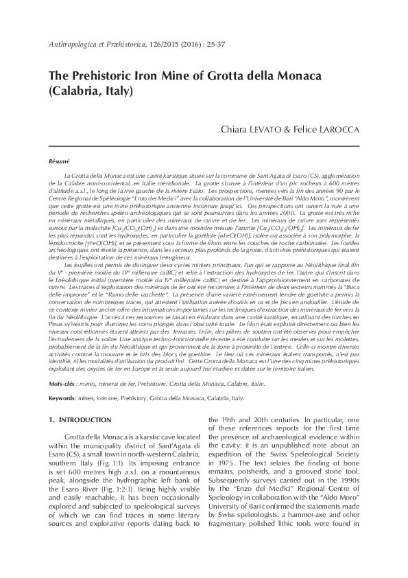 PDF) The prehistoric iron mine of Grotta della Monaca (Calabria