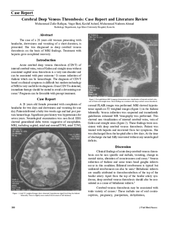 (PDF) Cerebral deep venous thrombosis: case report and literature review
