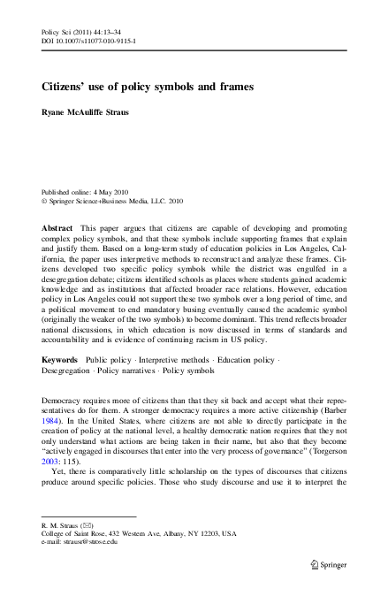 (PDF) Citizens' use of policy symbols and frames