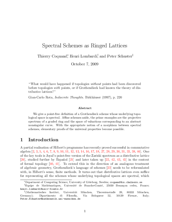 (PDF) Spectral schemes as ringed lattices